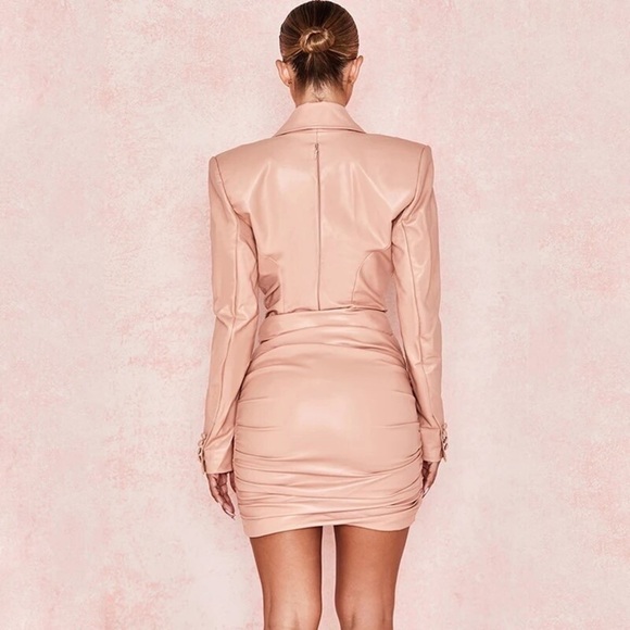 long sleeve women set blush vegan‎ leather wrap mini skirt button women s… - Picture 3 of 5